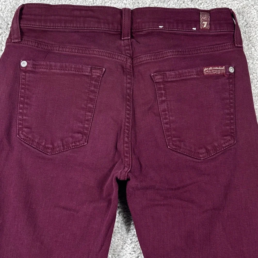 7 For All‎ Mankind The Ankle Skinny Jeans Maroon Burgundy Raw Hem Size 26 Womens